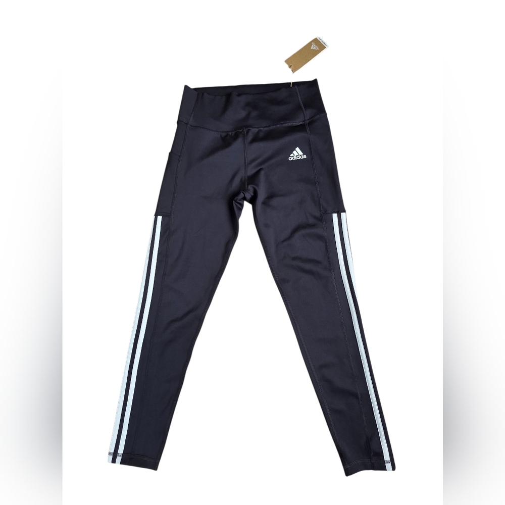 Adidas Aero Ready Striped Leggings In Carbon & White NWT Size M